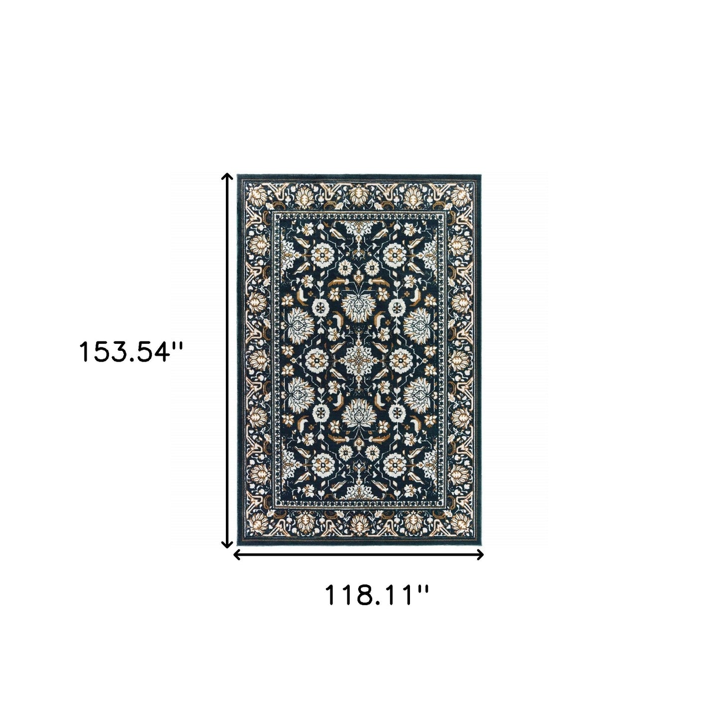 10' X 13' Navy Caramel And Ivory Oriental Power Loom Stain Resistant Area Rug