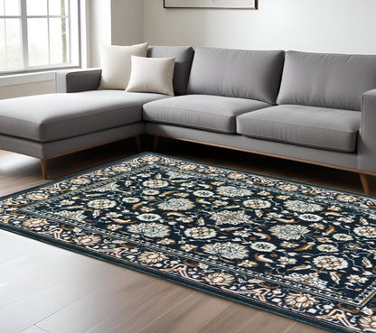 10' X 13' Navy Blue And Gold Oriental Area Rug