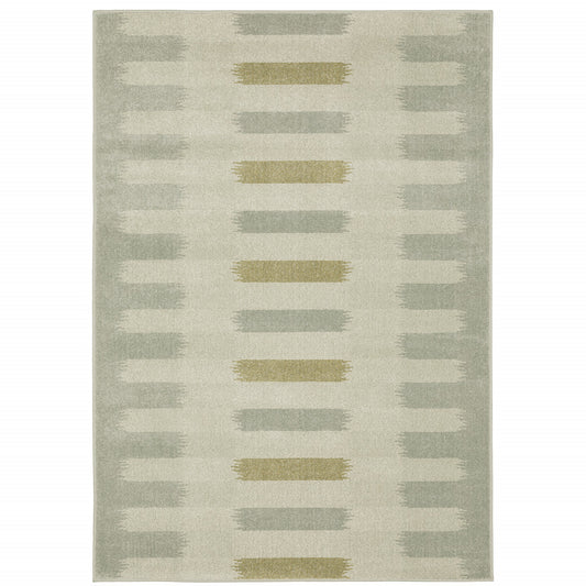 5' X 7' Beige Grey Gold And Green Geometric Power Loom Stain Resistant Area Rug