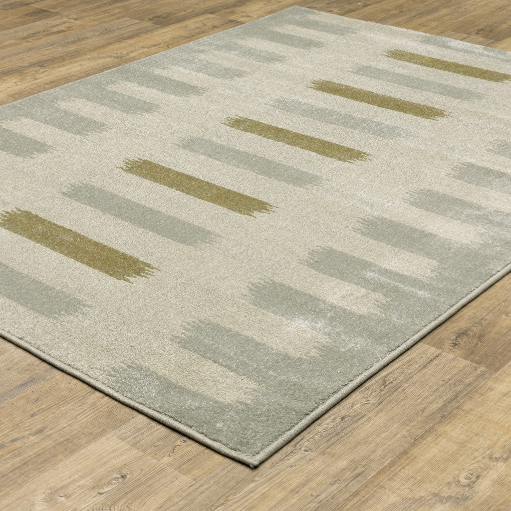 10' X 13' Beige Grey Gold And Green Geometric Power Loom Stain Resistant Area Rug