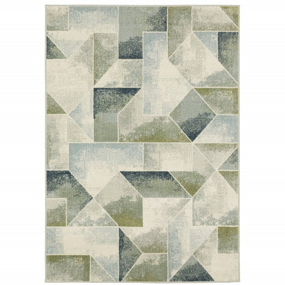10' x 13' blue, green, grey, gold and ivory geometric power loom stain-resistant area rug