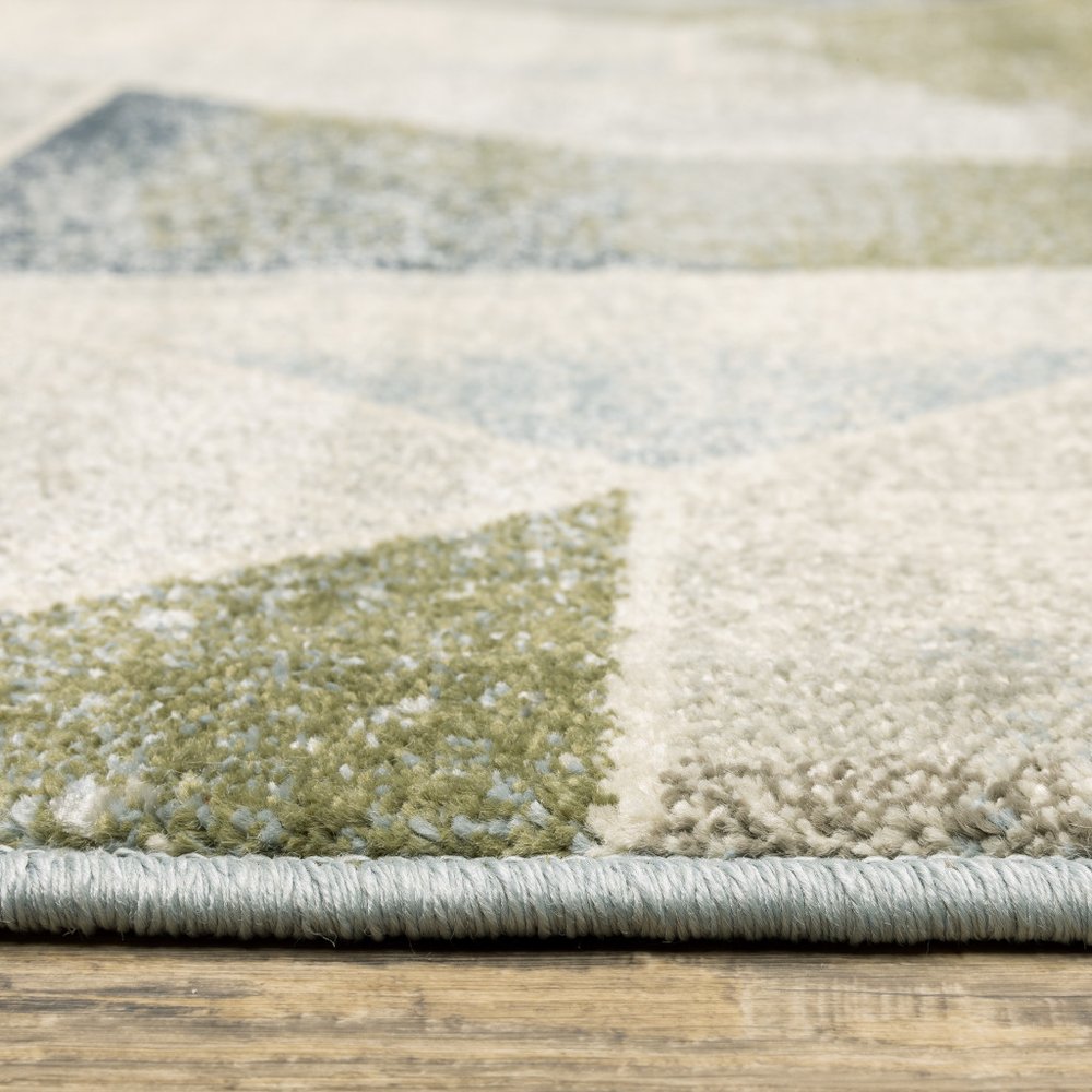 10' x 13' blue, green, grey, gold & ivory geometric power loom stain resistant area rug
