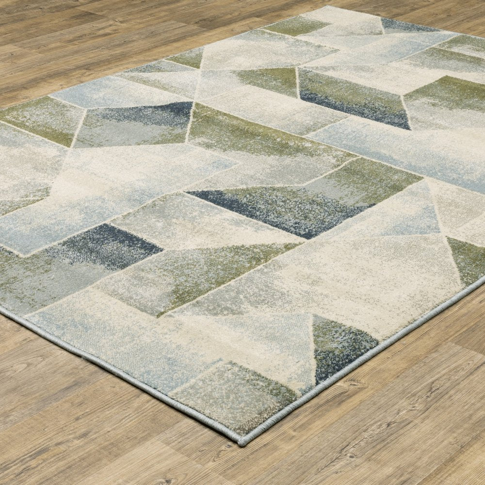 10' X 13' blue, green, grey, gold & ivory geometric power loom stain-resistant area rug
