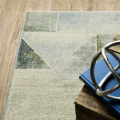 10' x 13' blue, green, grey, gold and ivory geometric power loom stain resistant area rug
