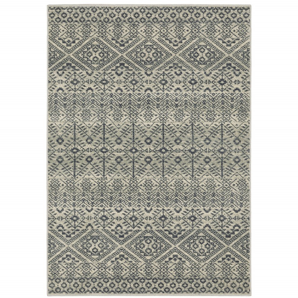 3' X 5' blue and beige geometric power loom stain resistant area rug