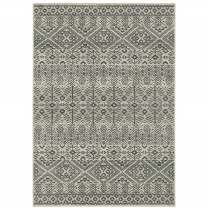 3' X 5' blue and beige geometric power loom stain resistant area rug