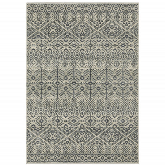 3' X 5' blue and beige geometric power loom stain resistant area rug