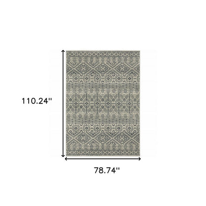 7' X 9' Blue And Beige Geometric Area Rug