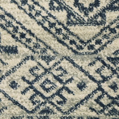 7' X 9' Blue And Beige Geometric Area Rug