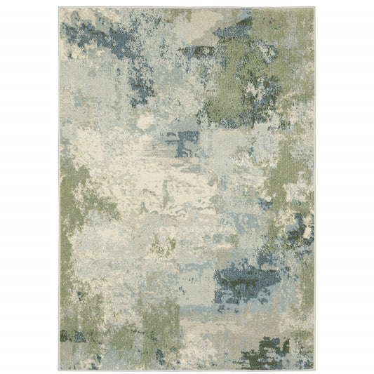 3' X 5' Blue Green Grey And Ivory Abstract Power Loom Stain Resistant Area Rug