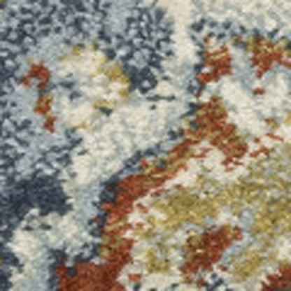 5' X 7' blue beige rust gold and teal oriental power-loom stain-resistant area rug