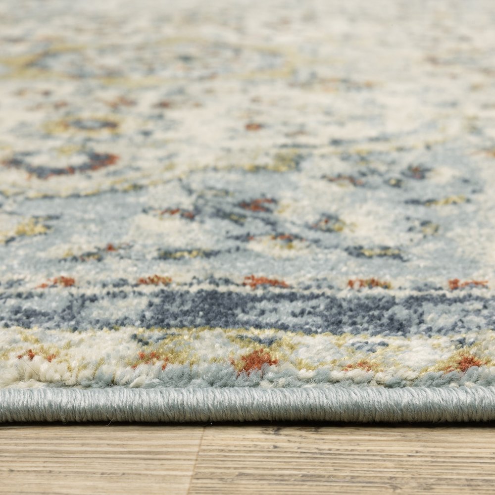 7' X 9' Blue And Beige Oriental Distressed Area Rug