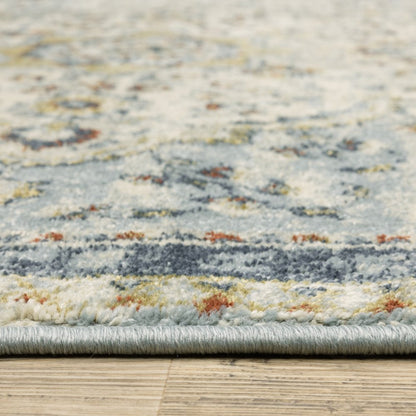 7' X 9' Blue And Beige Oriental Distressed Area Rug