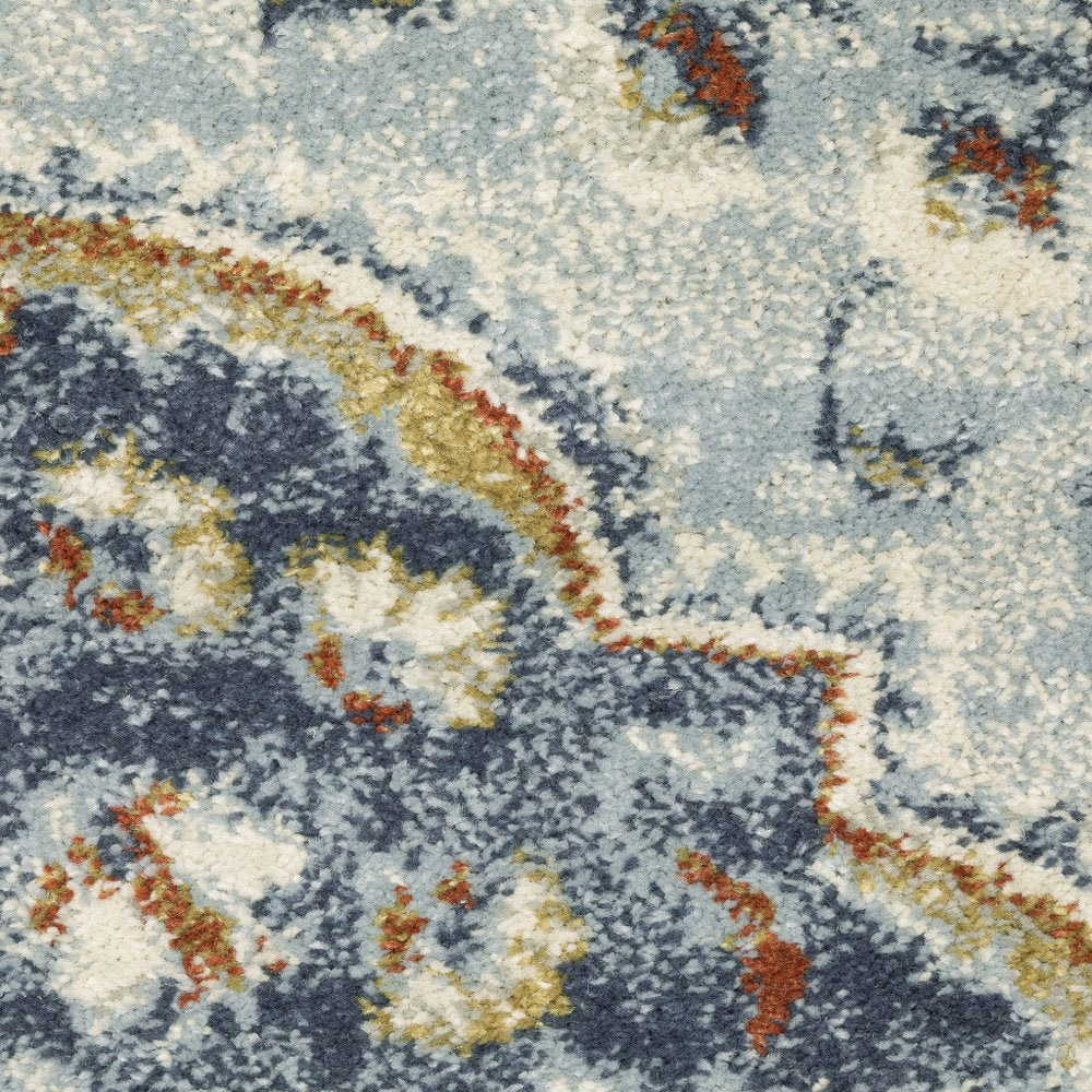 7' X 9' Blue And Beige Oriental Distressed Area Rug