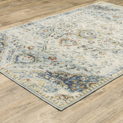 8' X 10' Blue And Beige Oriental Distressed Area Rug