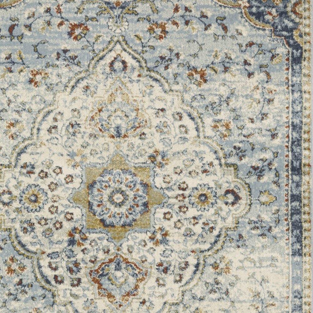 8' X 10' Blue And Beige Oriental Distressed Area Rug