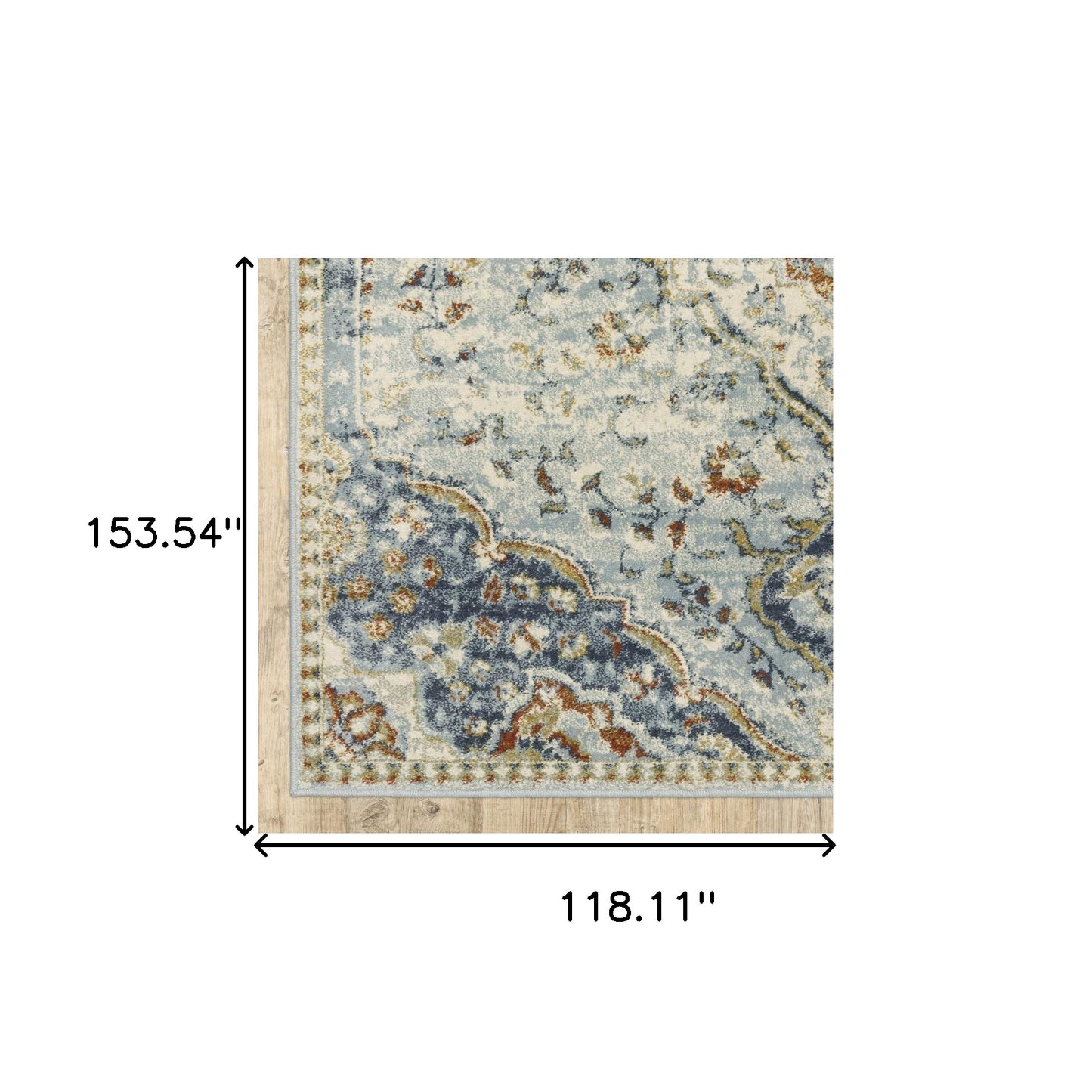 10' X 13' Blue Beige Rust Gold And Teal Oriental Power Loom Stain Resistant Area Rug