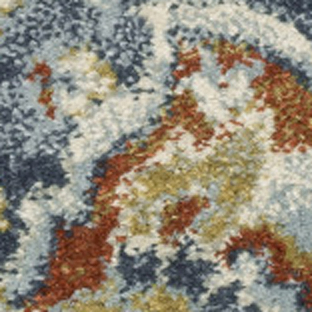 10' X 13' Blue Beige Rust Gold And Teal Oriental Power Loom Stain Resistant Area Rug