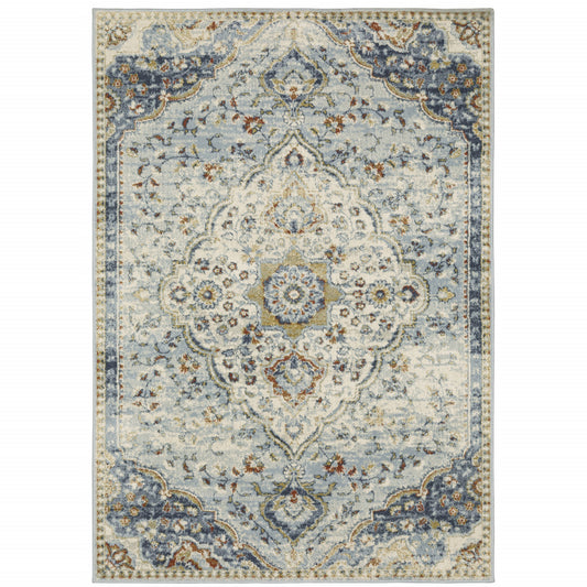 10' X 13' Blue Beige Rust Gold And Teal Oriental Power Loom Stain Resistant Area Rug