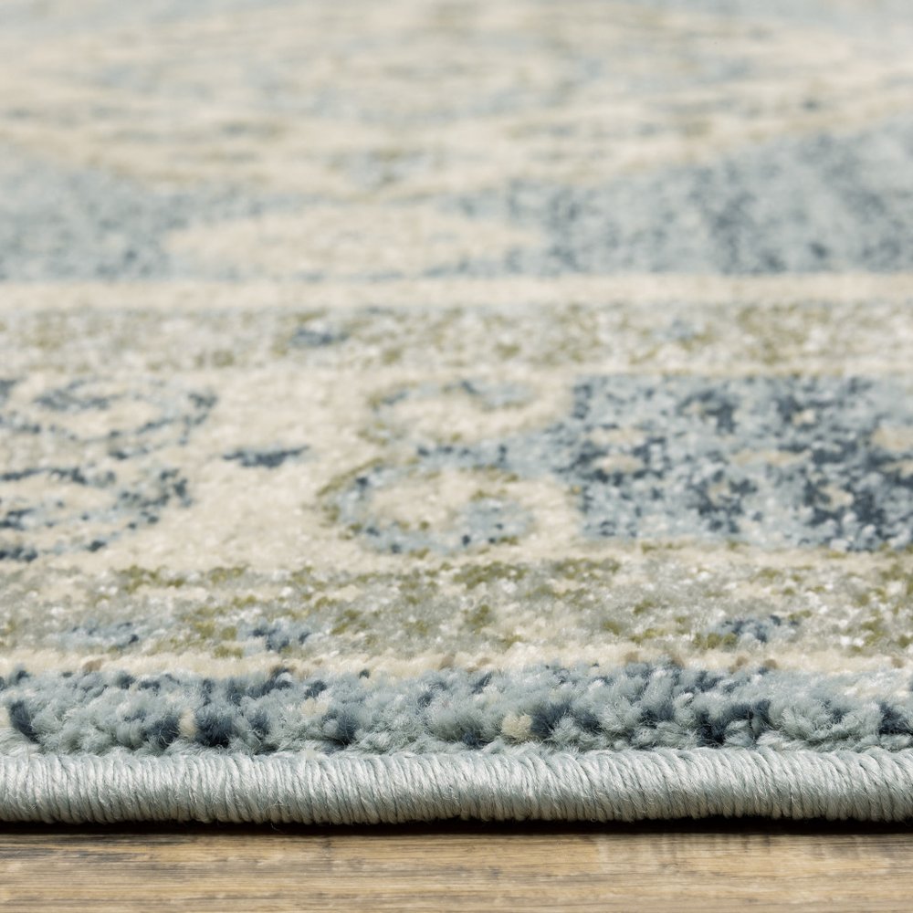 5' X 7' Blue And Beige Oriental Distressed Area Rug