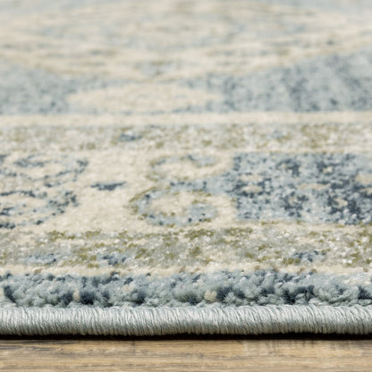 5' X 7' Blue And Beige Oriental Distressed Area Rug
