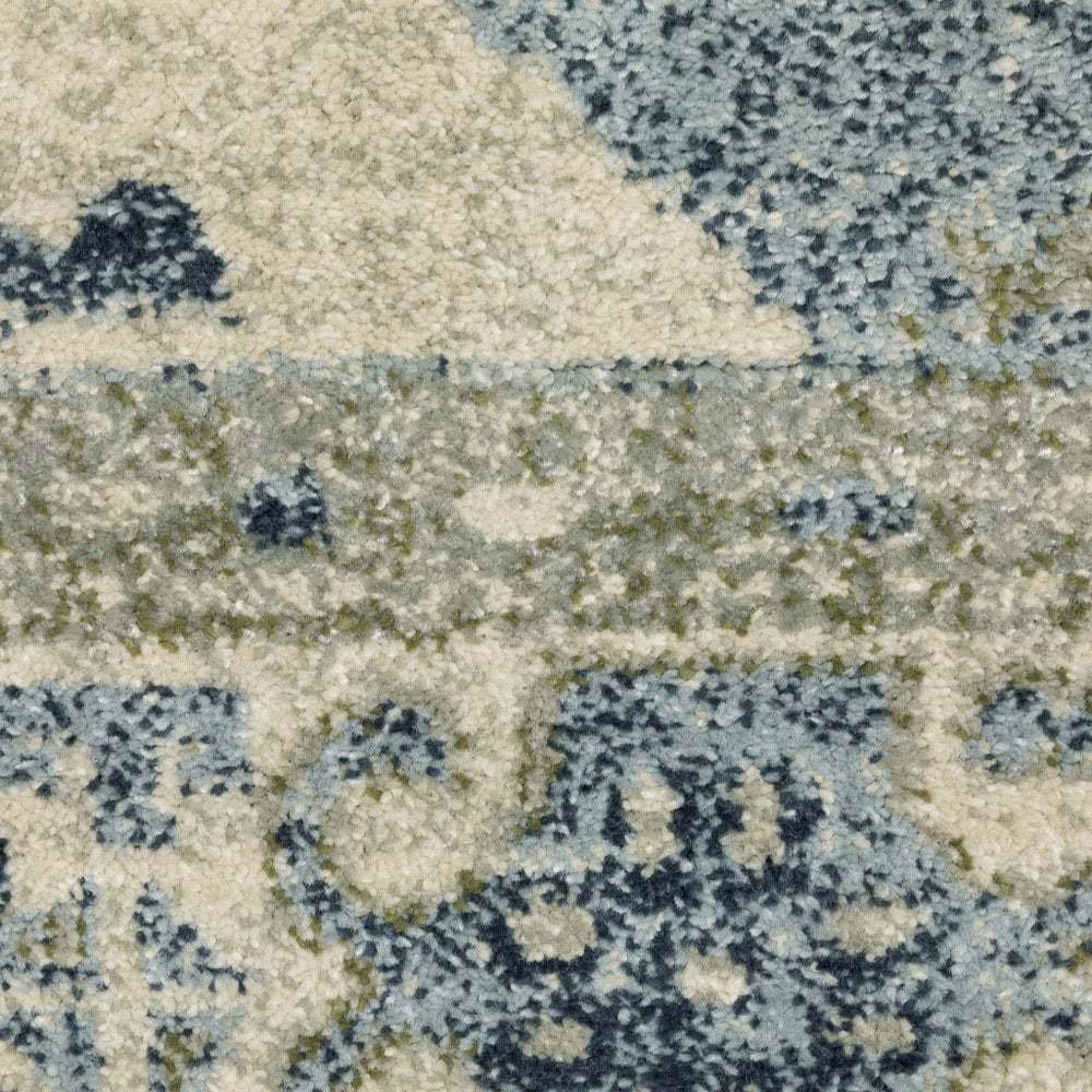 5' X 7' Blue And Beige Oriental Distressed Area Rug