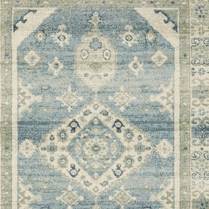 7' X 9' Blue And Beige Oriental Area Rug