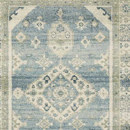 8' X 10' Blue Grey Beige And Teal Oriental Power Loom Stain Resistant Area Rug