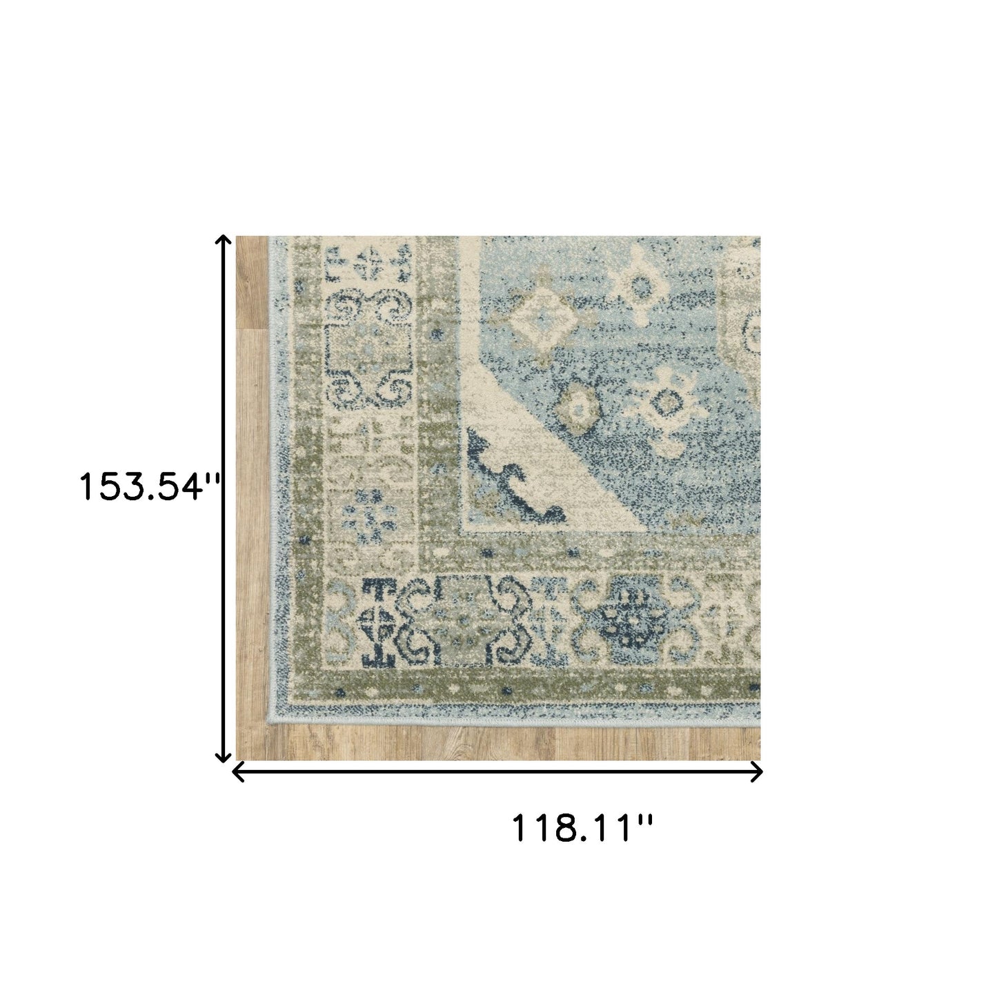 10' X 13' Blue Grey Beige And Teal Oriental Power Loom Stain Resistant Area Rug