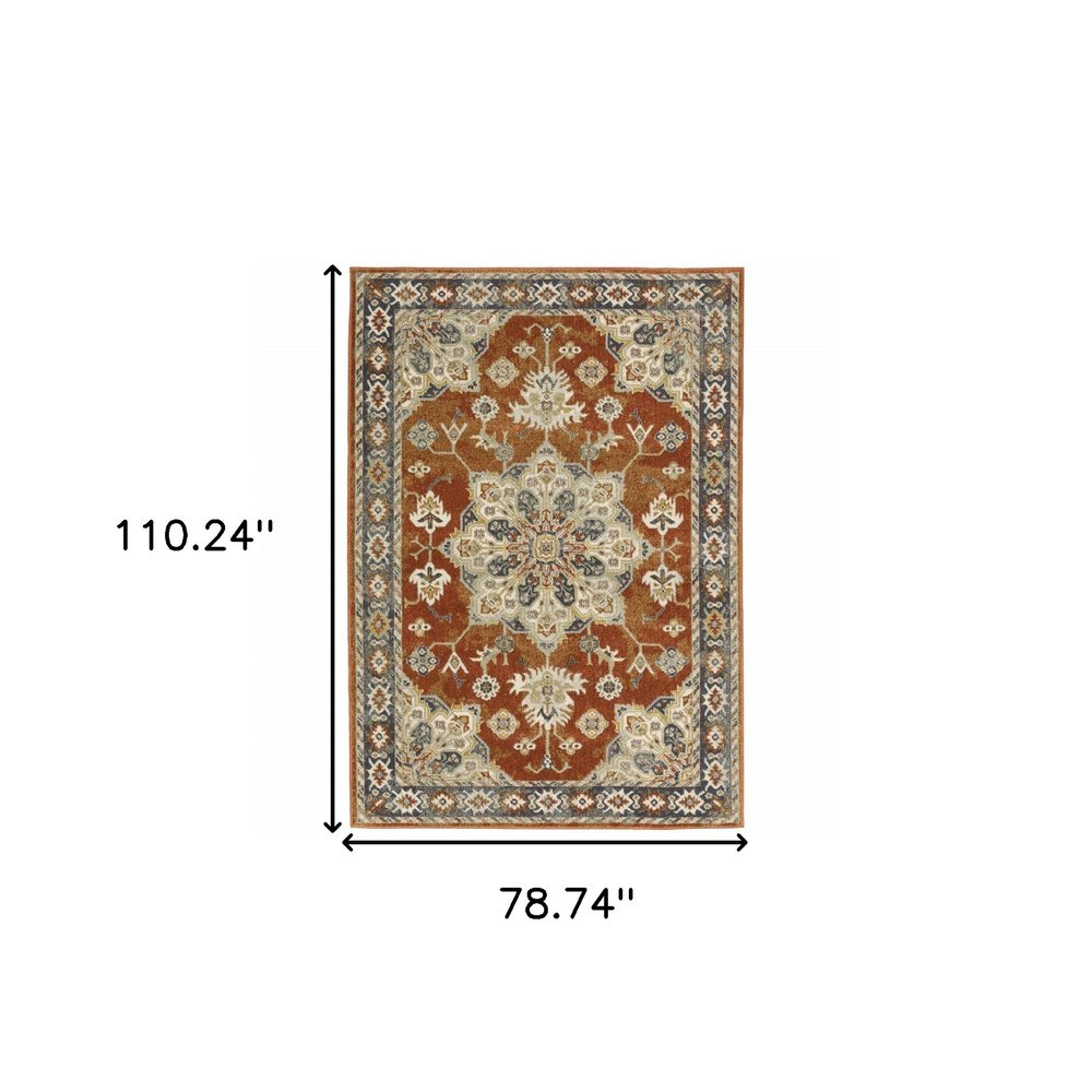 7' X 9' Blue And Beige Oriental Area Rug