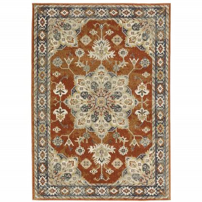 7' X 9' Blue And Beige Oriental Area Rug