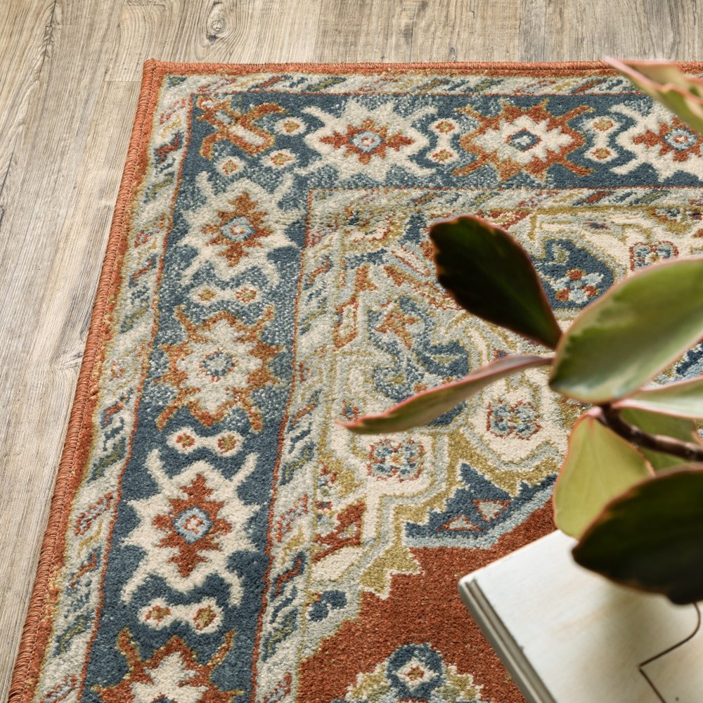 7' X 9' Blue And Beige Oriental Area Rug