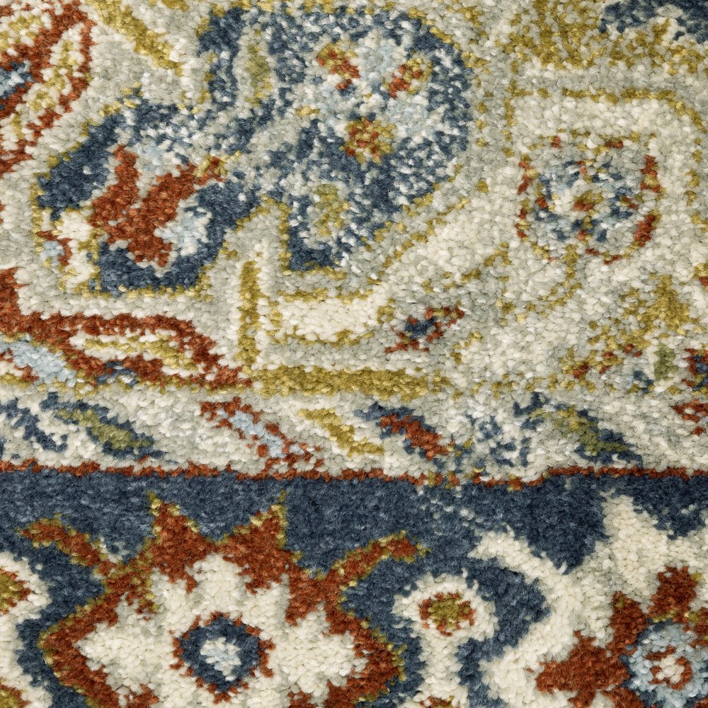 7' X 9' Blue And Beige Oriental Area Rug