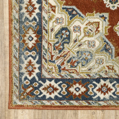 7' X 9' Blue And Beige Oriental Area Rug
