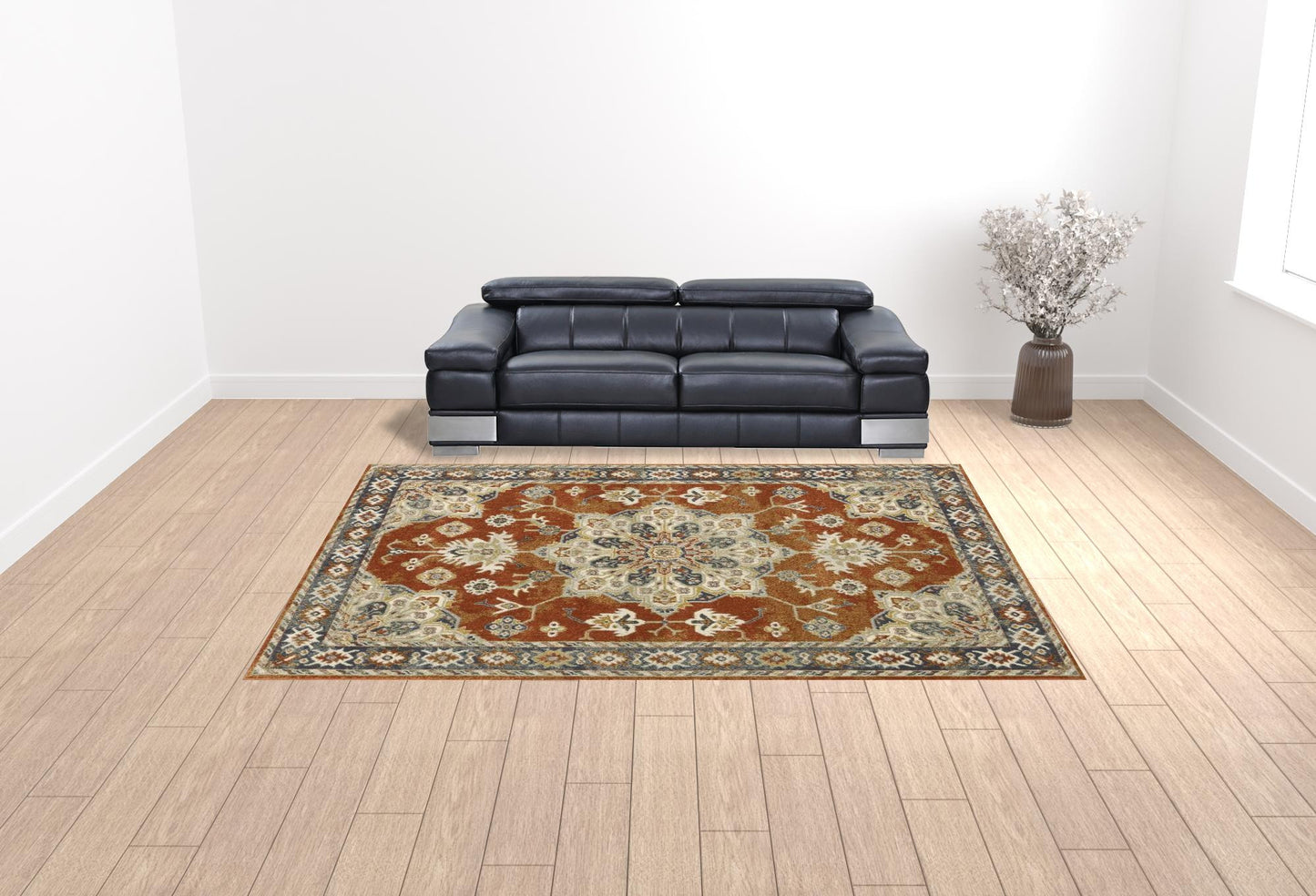 10' X 13' Rust Beige Teal Blue And Gold Oriental Power Loom Stain Resistant Area Rug