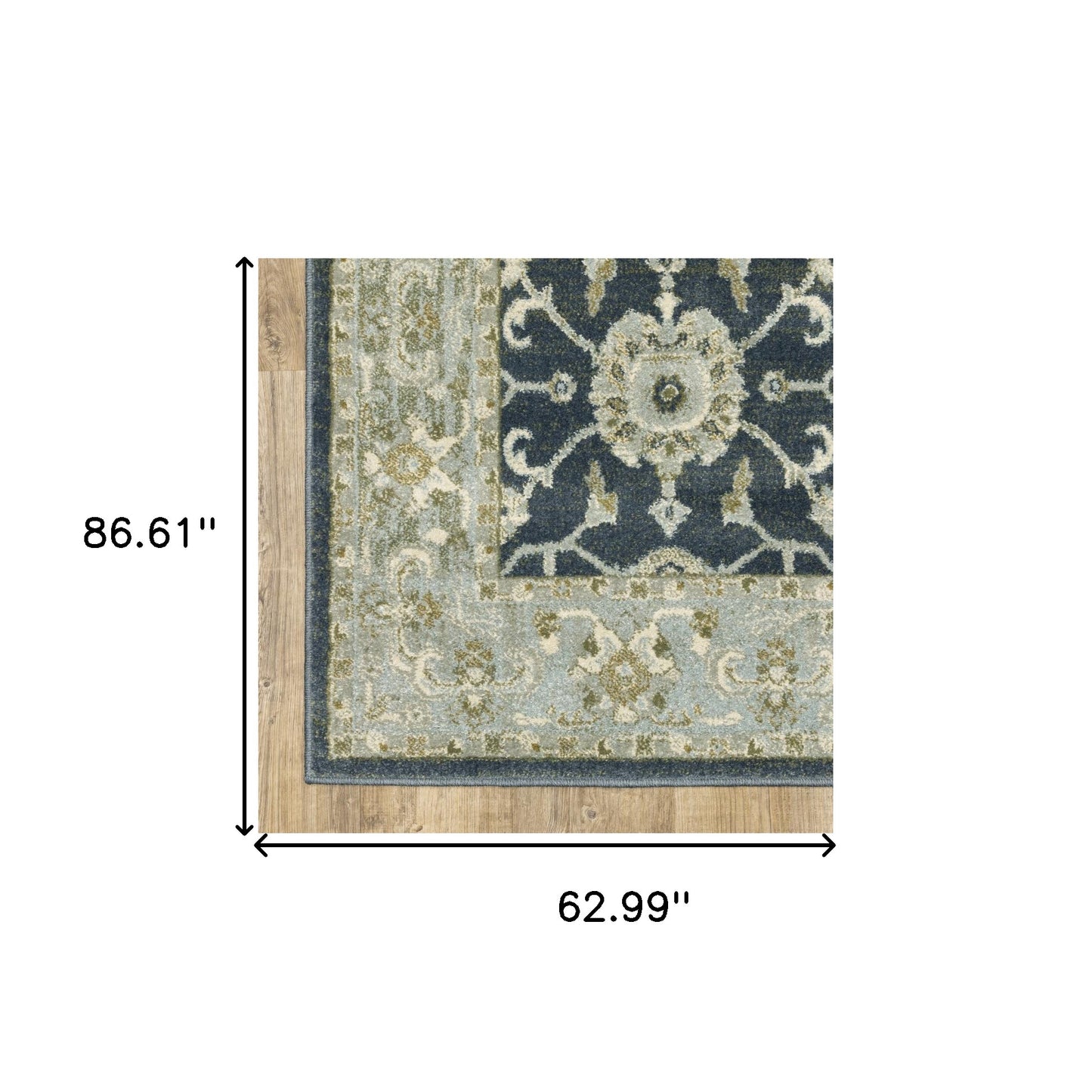 5' X 7' Teal Blue Ivory Green And Grey Oriental Power Loom Stain Resistant Area Rug