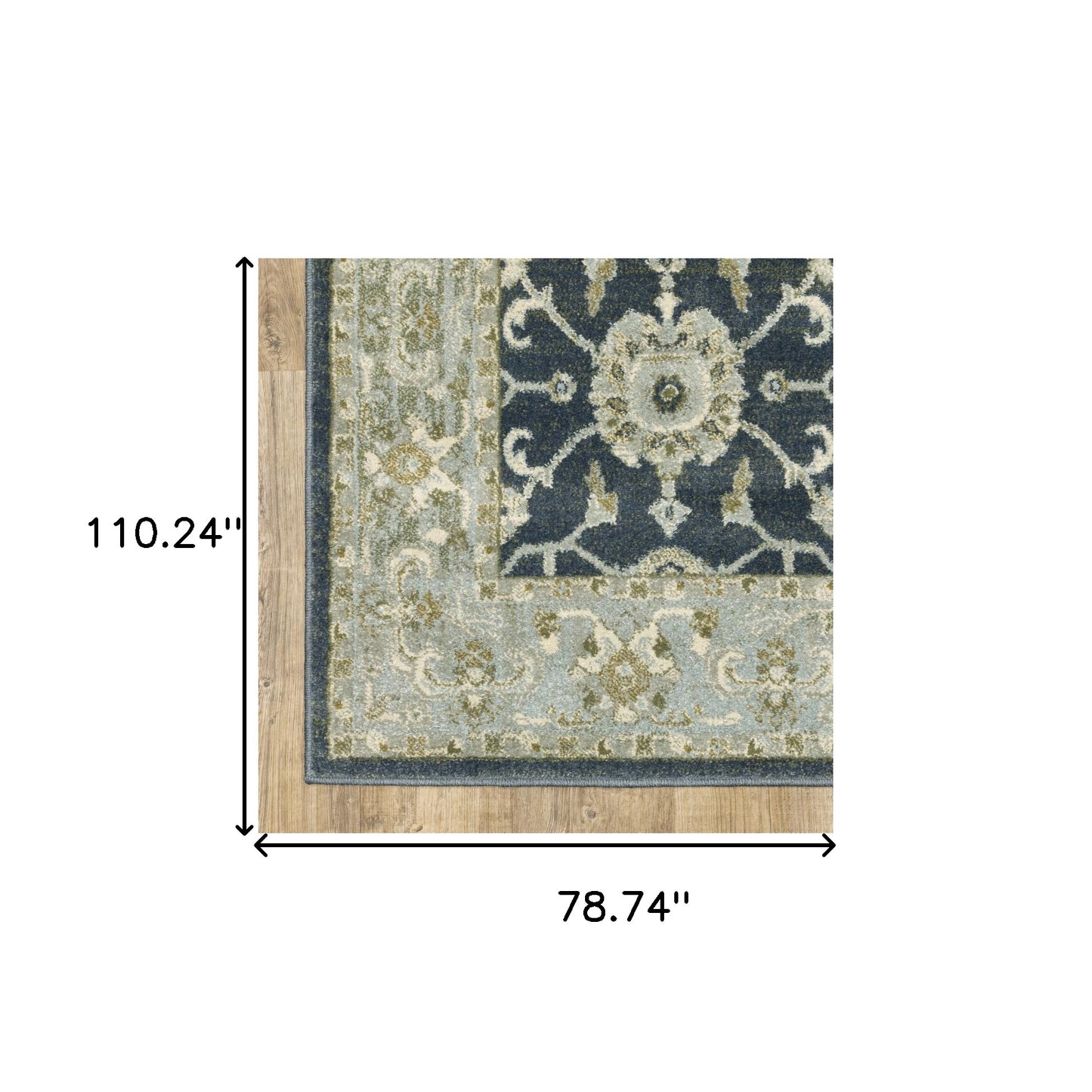 6' X 9' Teal Blue Ivory Green And Grey Oriental Power Loom Stain Resistant Area Rug