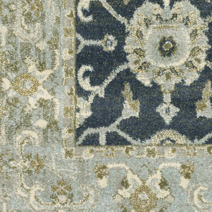 7' X 9' Teal Blue Oriental Area Rug