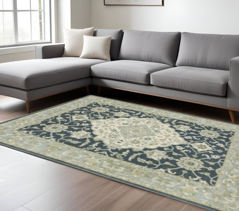 7' X 9' Teal Blue Oriental Area Rug