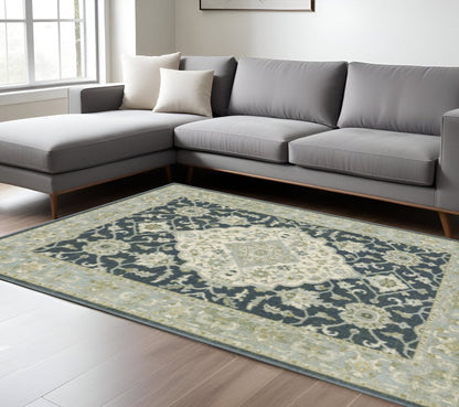 7' X 9' Teal Blue Oriental Area Rug