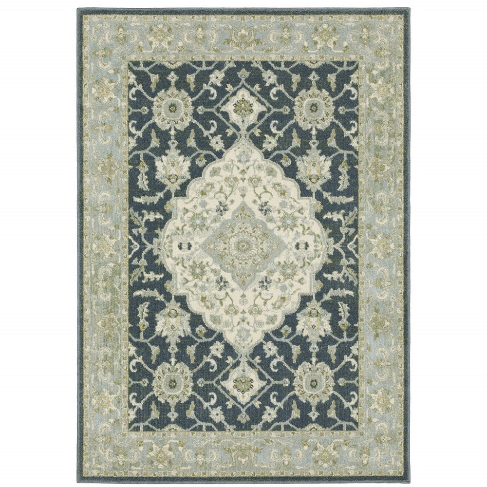 7' X 9' Teal Blue Oriental Area Rug