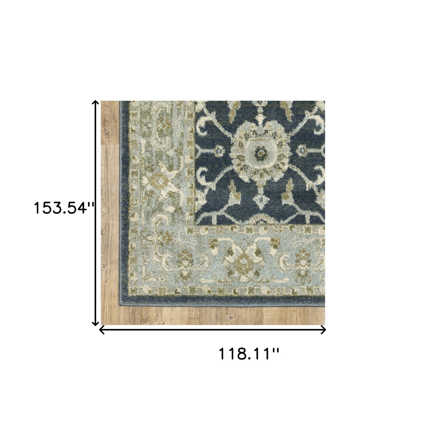 10' X 13' Teal Blue Ivory Green And Grey Oriental Power Loom Stain Resistant Area Rug