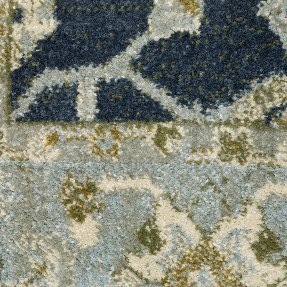 10' X 13' Teal Blue And Ivory Oriental Distressed Area Rug