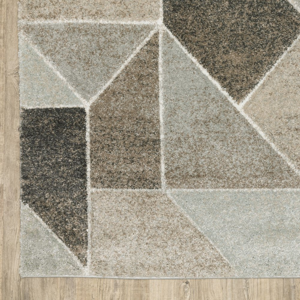 2' x 8' gray brown beige tan taupe and ivory geometric power loom stain resistant runner rug