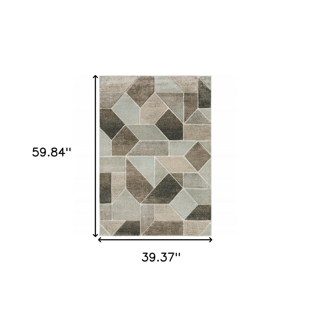 Gray and ivory geometric area rug