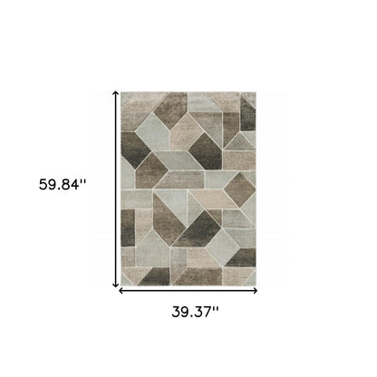 Gray and ivory geometric area rug