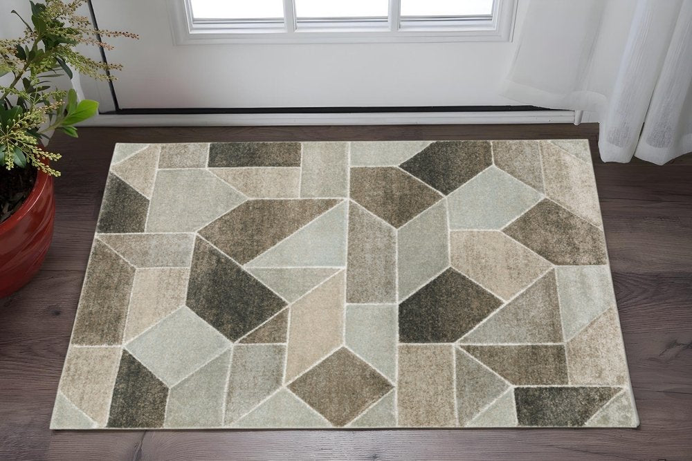 Gray and ivory geometric area rug