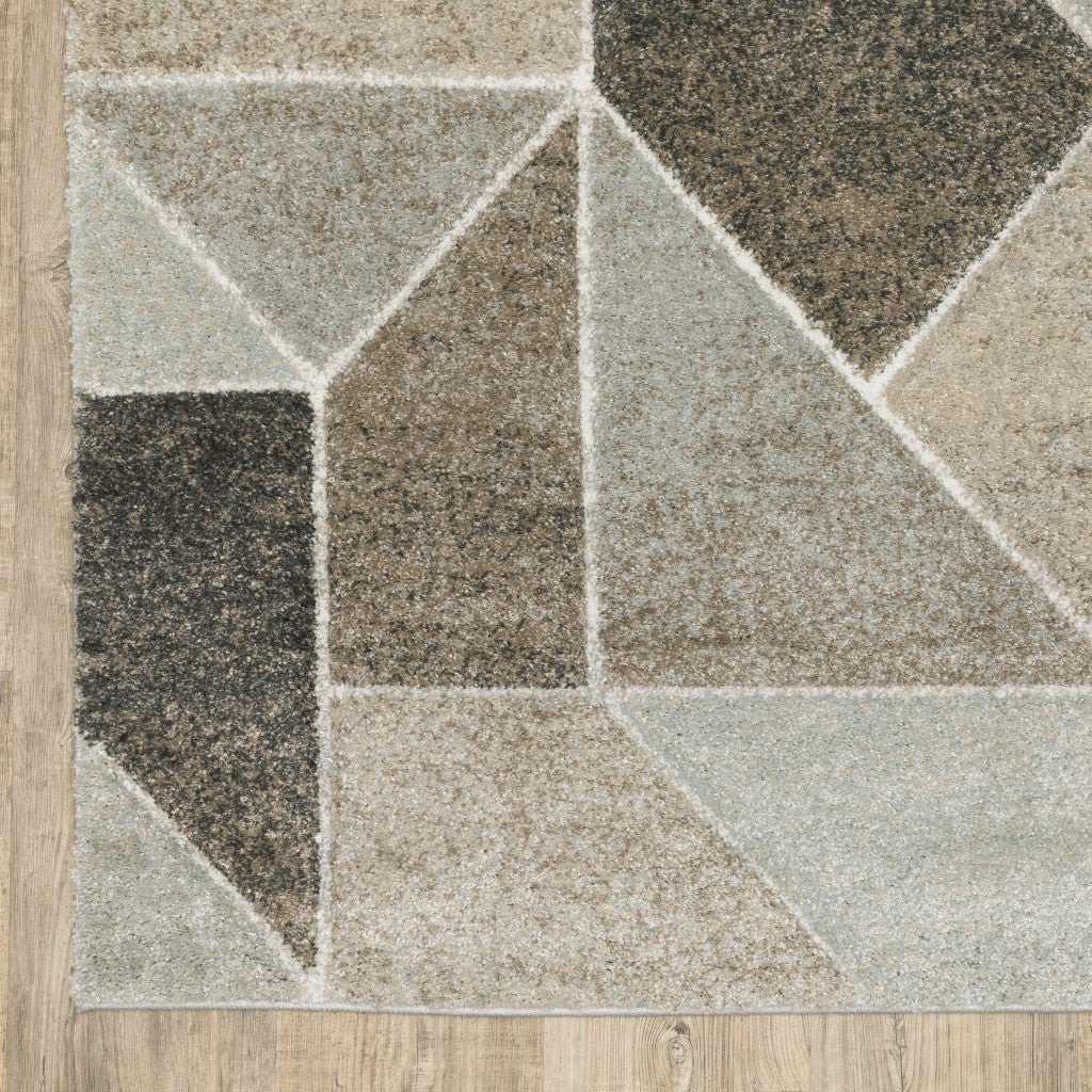 3' X 5' Grey Brown Beige Tan Taupe And Ivory Geometric Power Loom Stain Resistant Area Rug