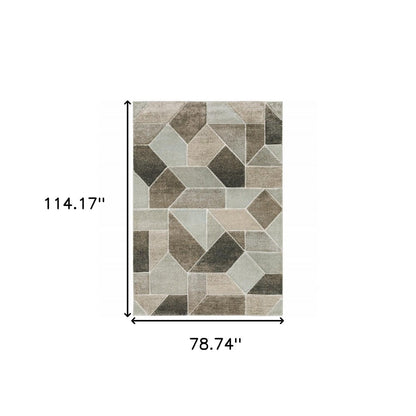 7' X 10' Gray And Ivory Geometric Area Rug