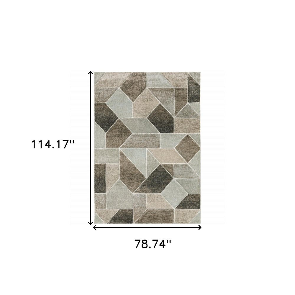 Gray and ivory geometric area rug, 7' x 10'.